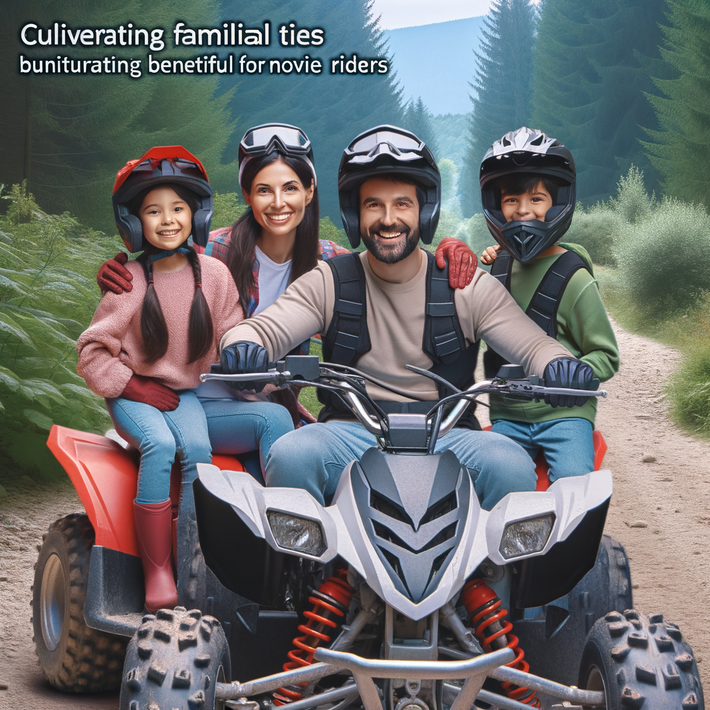 Novice ATV riders enjoying a family ATV adventure in the forest, showcasing the benefits and tips of ATV riding for beginners, and highlighting ATV riding as a family bonding activity.