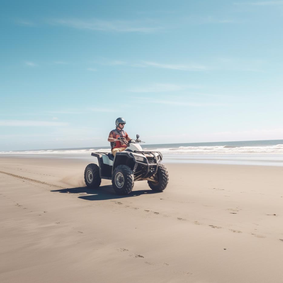 man riding an ATV on a beach