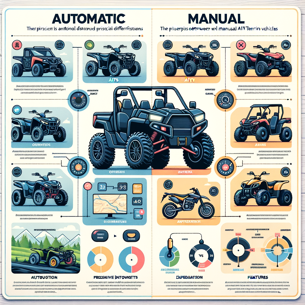 Infographic illustrating the key differences between automatic and manual ATVs for beginners, providing a comprehensive ATV buying guide for novices.