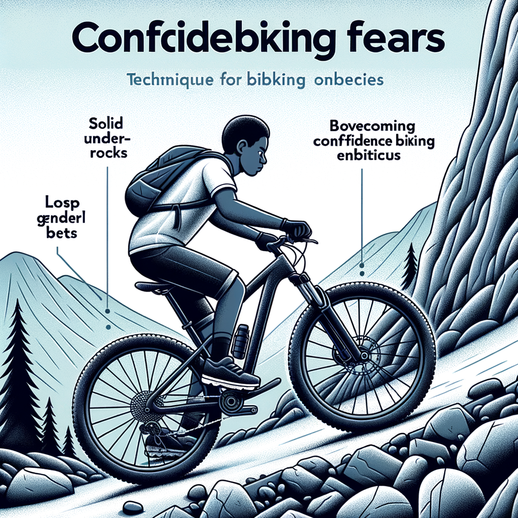 Novice mountain biker building confidence in cycling on challenging terrain, utilizing techniques from a beginner's guide to mountain biking to overcome biking fears