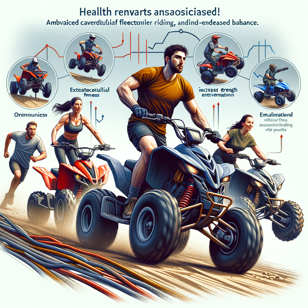 Diverse group experiencing ATV riding benefits, improving physical health and fitness through strenuous ATV riding exercise on a rugged trail