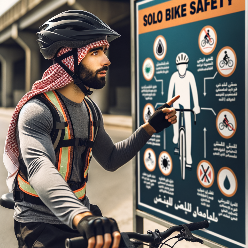 Novice cyclist studying bike riding safety tips and solo bike riding precautions on a signboard, highlighting the importance of safety measures for new riders and cycling safety for beginners.