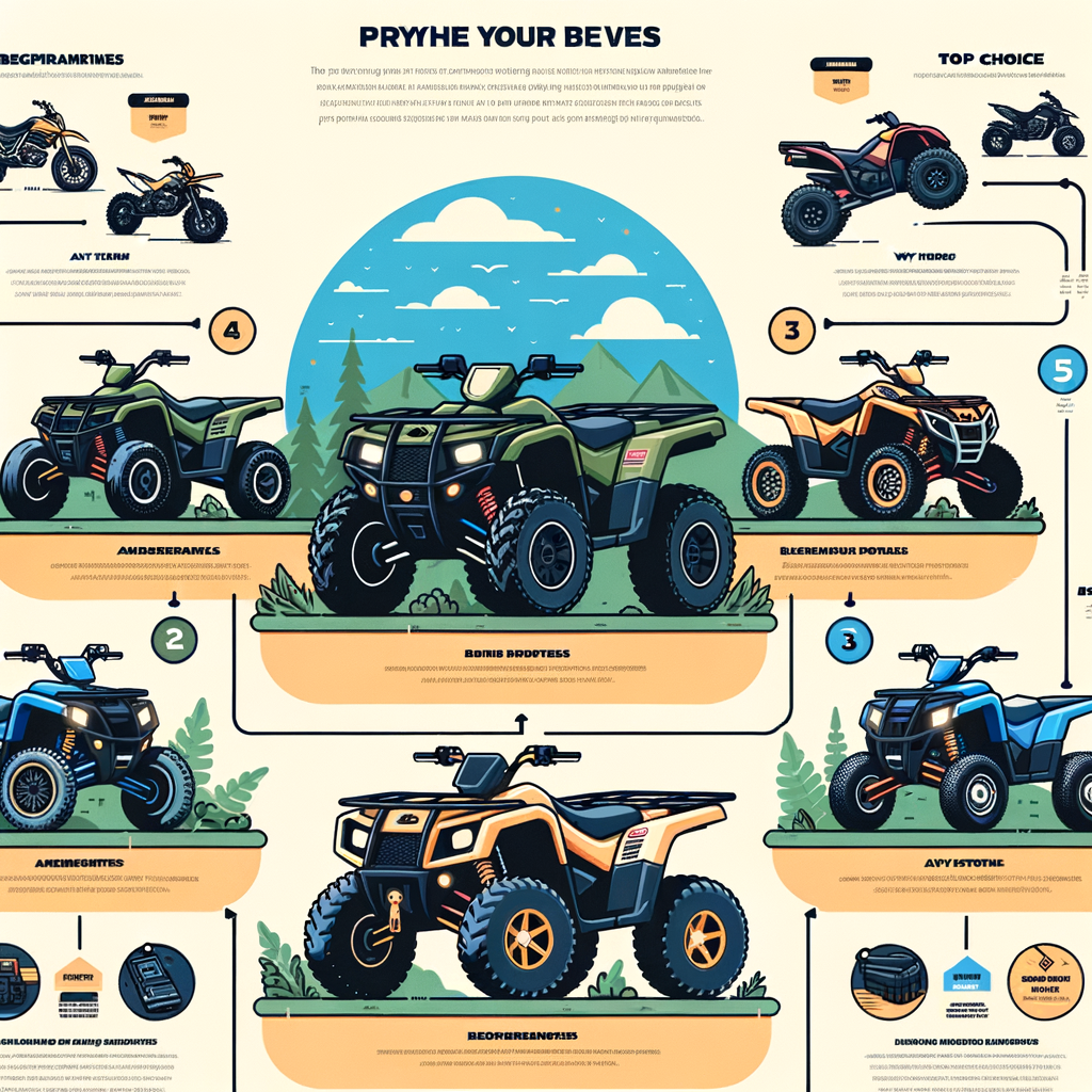 Infographic highlighting top recommended ATV brands for beginners, showcasing best beginner ATVs and a step-by-step ATV buying guide for first-time riders.